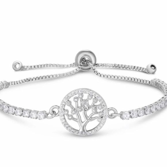 Cubic Zirconia Tree Of Life Adjustable Bolo Bracelet InFine Silver Plate jewelry - Picture 2 of 4